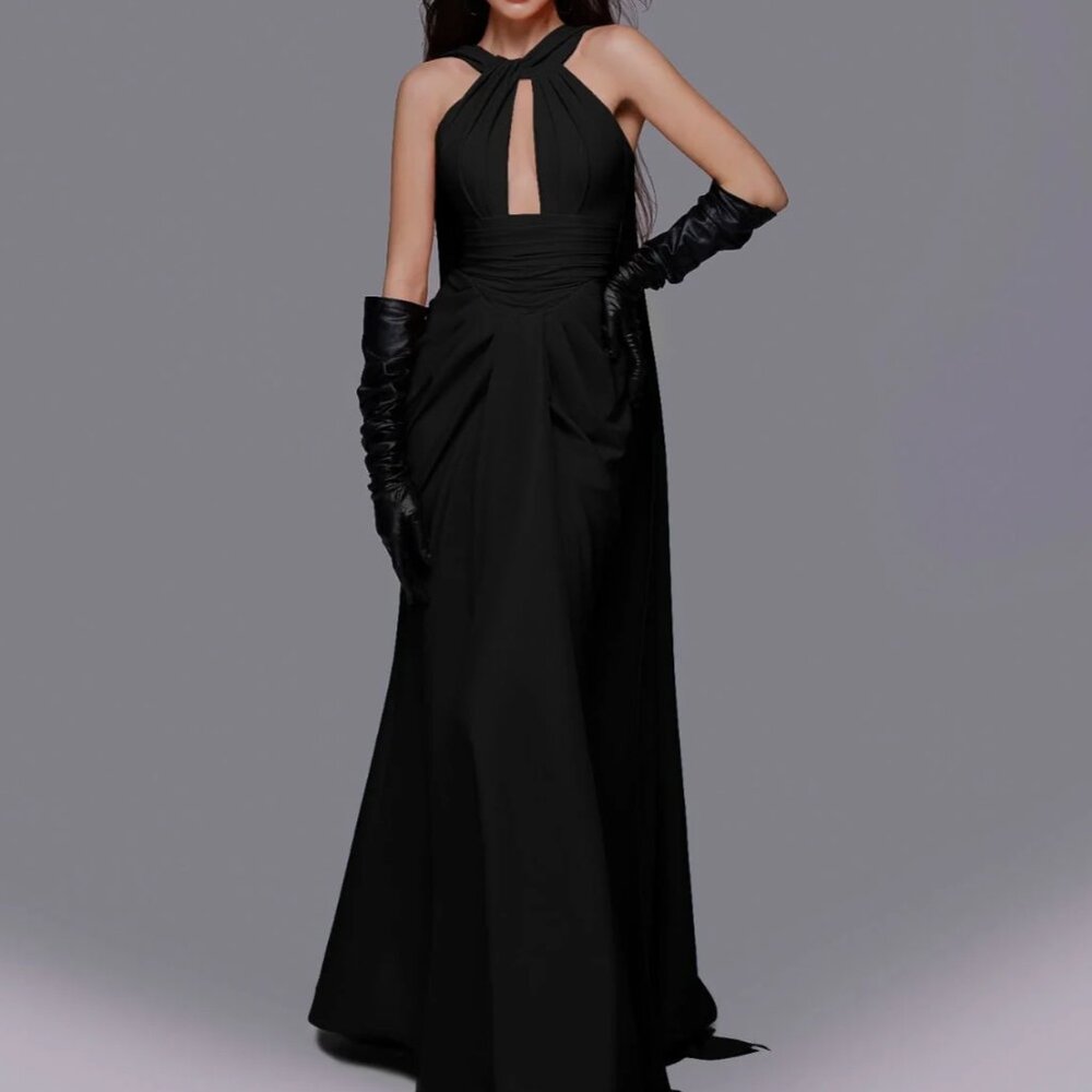 NWT! Fouad Sarkis 2751 Black Grecian Evening gown prom dress formal size 8